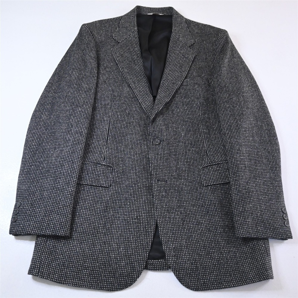 Vtg USA Made 44X Black Nailshead Tweed Wool Mens Blazer Suit Jacket Sport‎ Coat